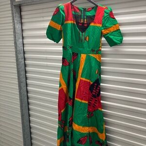 Green & Red Block Print Maxi Dress